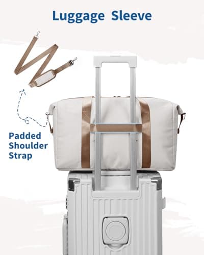 Narwey for Easyjet Cabin Bag 45x36x20 New Easyjet Underseat Easy Jet Cabin Bag Foldable Travel Duffel Carry on Luggage Weekend Overnight Hospital Bags for Women and Men 25L (Beige with Brown Straps) — view 5
