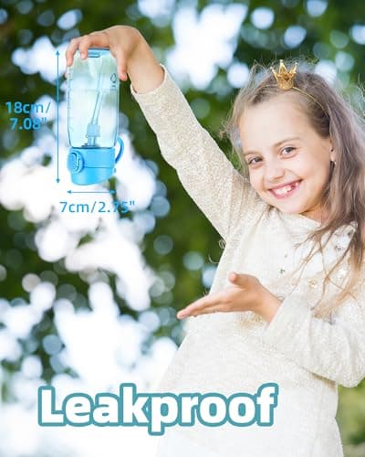 OLDLEY Kids Water Bottles with Straw 420ml/14oz Leakproof Tritan Water Bottle for School with Handle BPA Free Time Marker Sports Drinking Bottle for Boys Girls (Sky Blue) — view 3