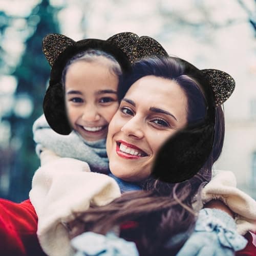 IHCEMIH Ear Muffs Women Girls Earmuffs Winter Accessories Fluffy Plush Adjustable Adults Outdoor Thermal Ear Warmer Skiing Running Cat Ears Covers Protector from Wind Cold Gift for Ladies Black — view 5