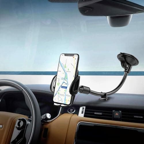 Rheme Phone Mount for Car, Flexible Long Arm Car Mount [Strong Suction Anti-Shake Stabilizer] Cell Phone Holder for Car Windshield, Compatible with iPhone, All Smartphone — view 2
