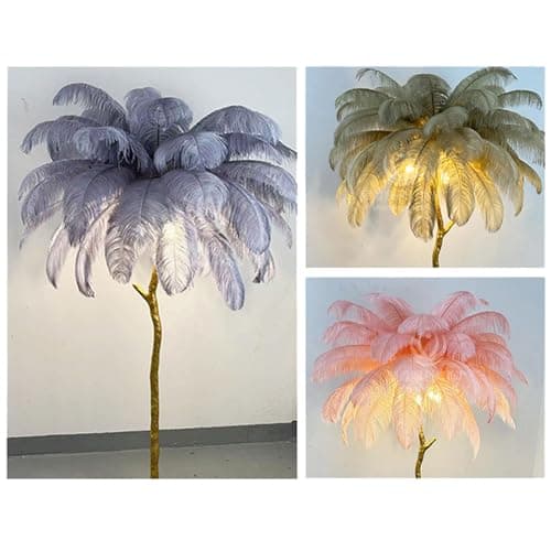 ANram Standing Bedside Lamps, Nordic Ostrich Feather Floor Lamp with 3 Color Light Switching, Gold Resin Light Body, Tall Pole Lamp Feather Lamps for Home Office Decor,Black,150x90cm/59x35in — view 5
