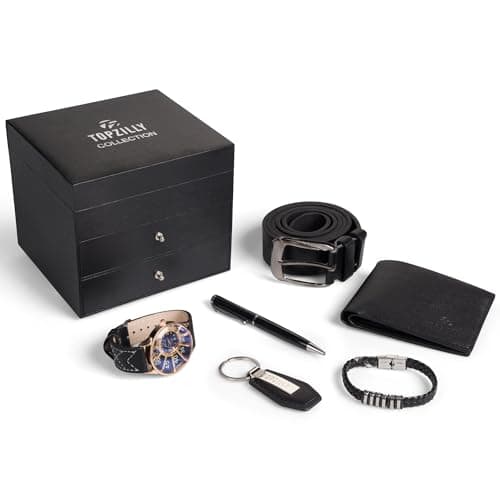 Topzilly Premium Mens Gift Set: Watch, Bracelet, Keychain, Leather Wallet & Belt - Birthday Gifts for Him, Christmas Gifts for Men, Mens Wallets, Gift Ideas, Hampers for Men — view 2