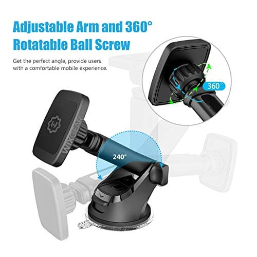 WixGear Magnetic Phone Car Mount, Universal Magnetic Car Mount Holder, Windshield Mount and Dashboard Mount Holder for Cell Phones and Tablets with Long Arm – (New Telescopic Arm) — view 4