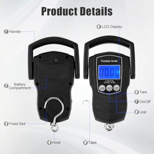Flintronic Portable Luggage Scale, 165lb/75kg Digital Luggage Scale, Fish Scale with Measuring Tape Ruler, Backlit LCD Display, Hanging Weighing Scale for Family Travel Shopping Fishing — view 3