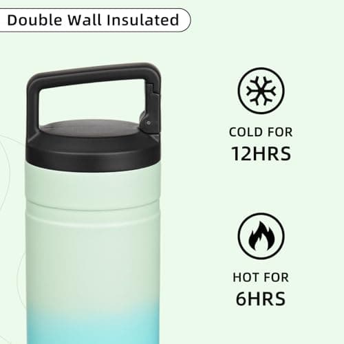 BJPKPK Insulated Water Bottle with 2 Lids,600ml Double Wall Stainless Steel Vacuum Tumbler Travel Coffee Mug,Wide Mouth Thermal Cup,Mint — view 5