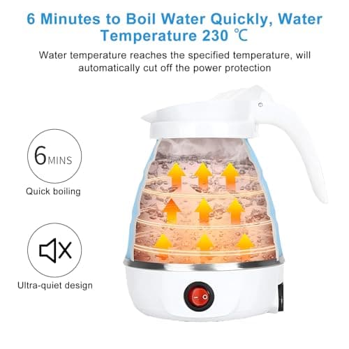 AHDXKUE Foldable Electric Kettle, 600ML Silicone Mini Portable Travel Kettle, Tea Coffee Maker with Separable Power Cord for Outdoor Hiking, Blue — view 2