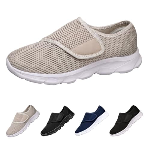 Men’s Slip On Walking Trainers with Cross Elastic Band Breathable Mesh Lightweight Cushioned Shoes for Summer Travel Outdoor Activities Beige, Size 5 — view 4
