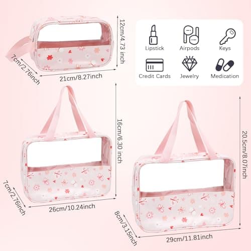 LOKIPA 3 PCS Clear Toiletry Bag,Travel Wash Bags Portable Waterproof Makeup Bags Handing Cosmetic Organizer for Traveling Men Women(Pink) — view 2