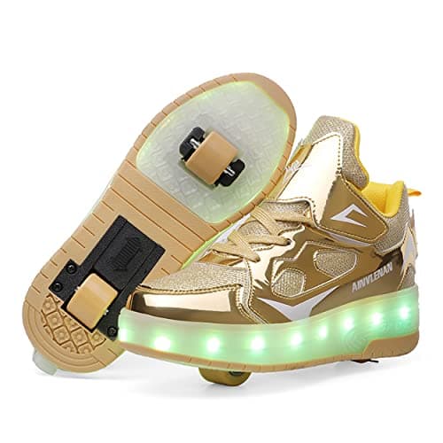 Rolltongoz Boys and Girls LED Roller Skates Shoes with Double Wheels Trainers Technical Retractable Skateboarding for Kids Light up Shiny Luminous Sneakers Best Gift Party Birthday Christmas Day