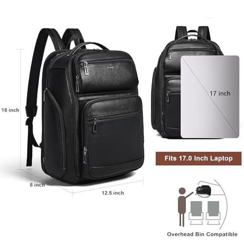 tiamyi Vegan Leather Backpack, 40L Expandable Carry On, TSA Travel Backpack for Men and Women, Fits 17.0 Inch Notebook with Luggage Strap and USB Port, Black — view 3
