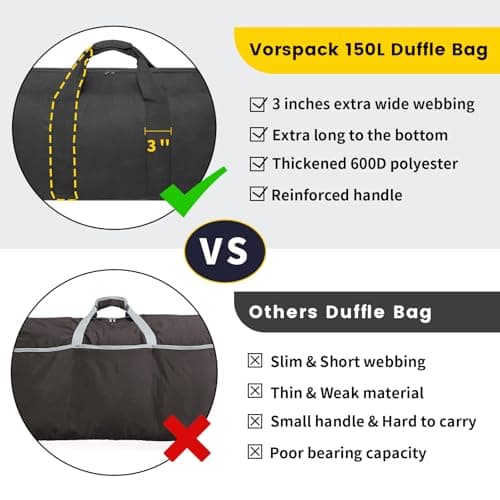 Vorspack 150L Extra Large Foldable Duffle Bag for Travel, Camping, Black — view 3