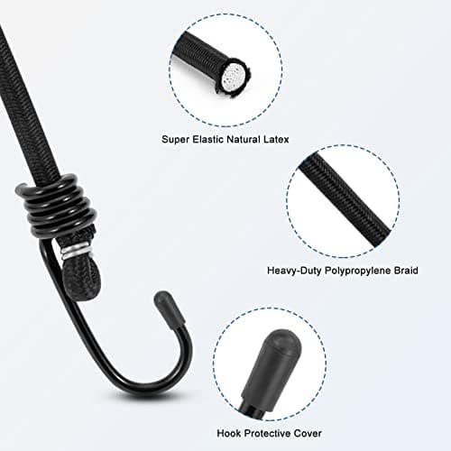 WeFine Pack of 10 Bungee Cords with Hooks Weatherproof & UV-Resistant Bungee Straps Heavy Duty Elastic Bungee Ropes for Caravan Camping RVs Trunks Luggage Racks,Black,16 inch (40CM) — view 4
