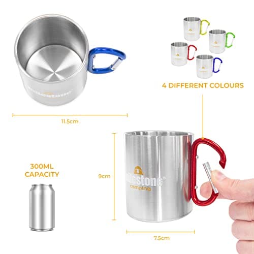Milestone 200ml Stainless Steel Carabina Carabiner Mug Tea Cup Camp Camping Hiking Travel Picnic — view 3