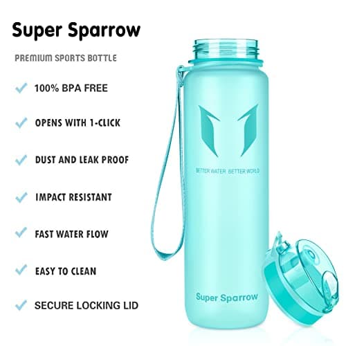 Super Sparrow Sports Water Bottle - 1000ml - Non-Toxic BPA Free & Eco-Friendly Tritan Co-Polyester Plastic - For Running, Gym, Yoga, Outdoors and Camping — view 2