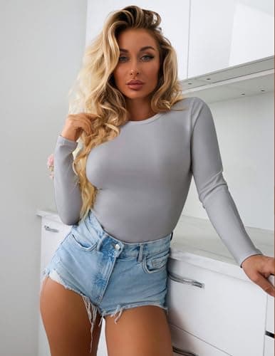 Ekouaer Womens Long Sleeve Tops Thermal Tee Black+Light Grey+White L — view 3