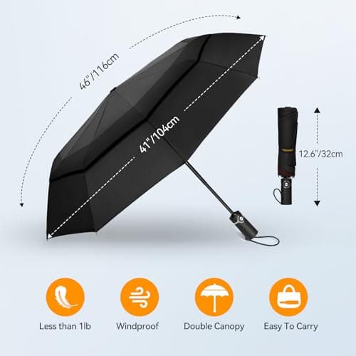 TECKNET Windproof Umbrella, Strong Compact Travel Automatic, Large Wind Resistant with 10 Ribs, Folding Lightweight Golf Automatic for Rain - Men, Red&Black — view 5