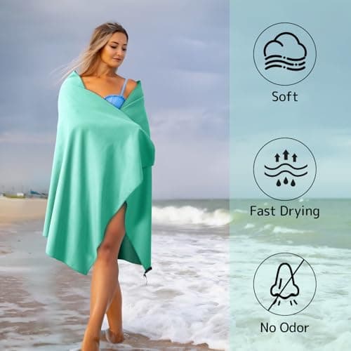 Pameil Microfibre Towel,3 Set(80 x 40cm x2 +160 x 80cm) Large Microfibre,Quick Dry Towel,Gym Workout Travel Swimming Beach Camp Outdoor Hiking (Navy blue) (Mint Green) — view 3
