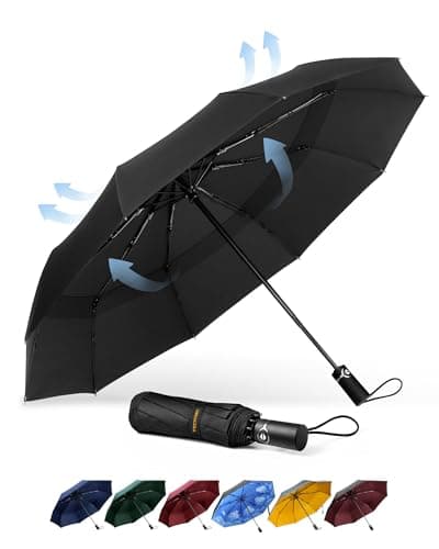 TECKNET Windproof Umbrella, Strong Compact Travel Automatic Umbrellas, Large Wind Resistant Umbrella with 10 Ribs, Folding Lightweight Golf Automatic for Rain - Men, Black