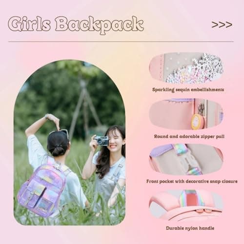 VIDOSCLA Cute Coloful Casual Daypack for Girls,Teens Elementary School Backpack,Primary Book Bags forTeens Gradient pink-S — view 5