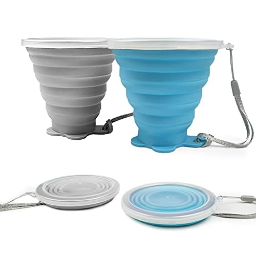 ddLUCK Silicone Foldable Cup, Travel Camping Mug with Plastic Sealing Lid
