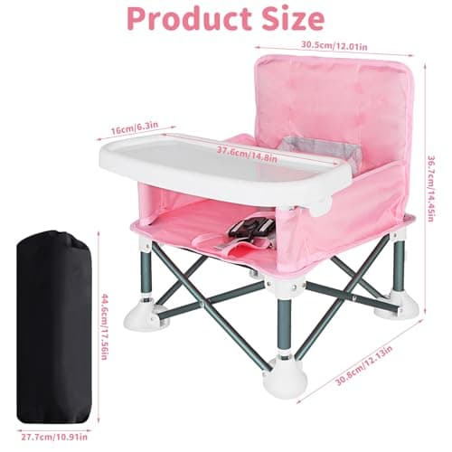 ICEBLUEOR Baby Camping Chair with Tray, Portable High Chair with Travel Bag, Baby Booster Seat Dining Chair, Foldable Travel High Chair, Feeding Chair for Babies and Toddlers (Pink) — view 2