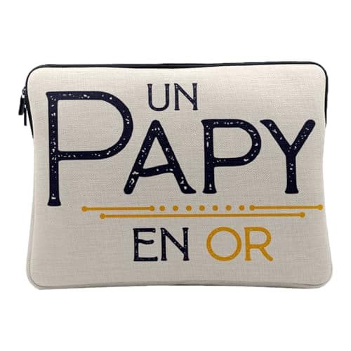 Linen Look Laptop Case with Golden Grandpa Father Love Family 14-15 Inches Protective Laptop Sleeve Printed in France