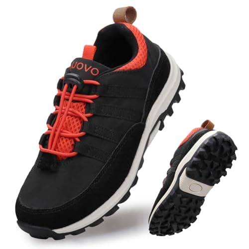 UOVO Non-Slip Quick Lace Boys Outdoor Trainers for School & Play, Breathable Upper, Reinforced Toe, Kids Walking Shoes, Ages 7–14, Black 3.5UK 36EU