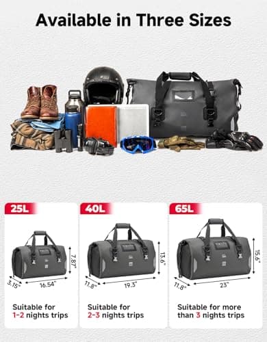 KEMIMOTO Motorcycle Saddle Bag, 65L Waterproof Tail Bag, Grey — view 3