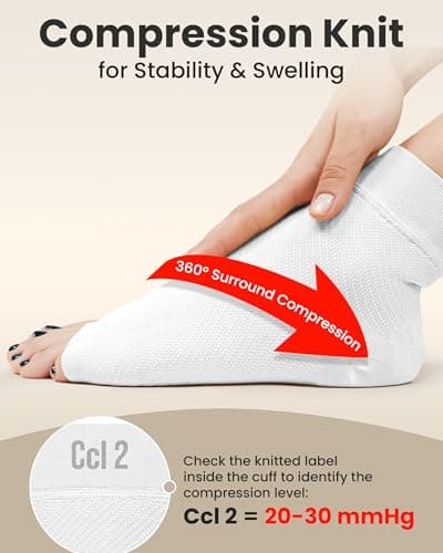 KEMFORD Ankle Support Compression Sleeve – Plantar Fasciitis & Achilles Tendonitis Relief Stockings for Foot Pain & Swelling – 1 Pair, White, L — view 4