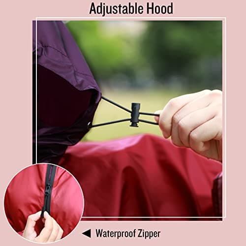 SaphiRose Rain Poncho Jacket Coat Hooded for Adults with Pockets, Burgundy Gradient, One size — view 4