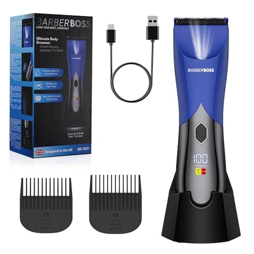 BarberBoss Men's Electric Body Shaver, Rechargeable Intimate Body Shaver, Waterproof, Gentle on Groin and Pubic Hair, Travel Lock
