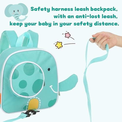 Tether Travel Toddler Safety Backpack, Harness Backpack with Reins,Toddler Backpack with Reins and Harness 1-5 Years (Green, Elephant) — view 5