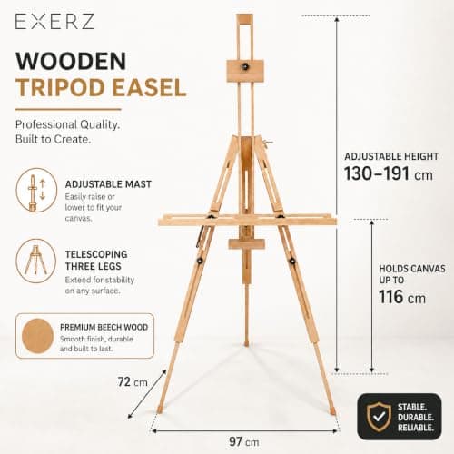 EXERZ Wooden Tripod Easel Beech Wood Foldable Artist Canvas Stand — view 2