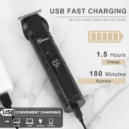 Hatteker 8-in-1 Professional Men's Grooming Kit Cordless Beard Trimmer Hair Clipper Zero Gapped T-Blade Electric Razor Nose Ear Body Trimmer IPX7 Waterproof, Precision Trimming for Bald Head/Oil Head — view 5