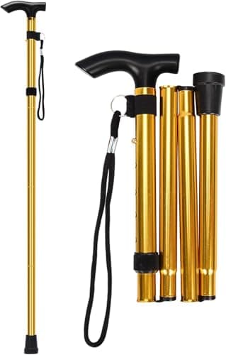 Walking Stick, Portable Collapsible Walking Stick and Mobility Aid Handy, Easily Adjustable Folding Travel Walking Cane for Women, Men & Disabled Flexible and Durable, 33-37 inches (Gold)