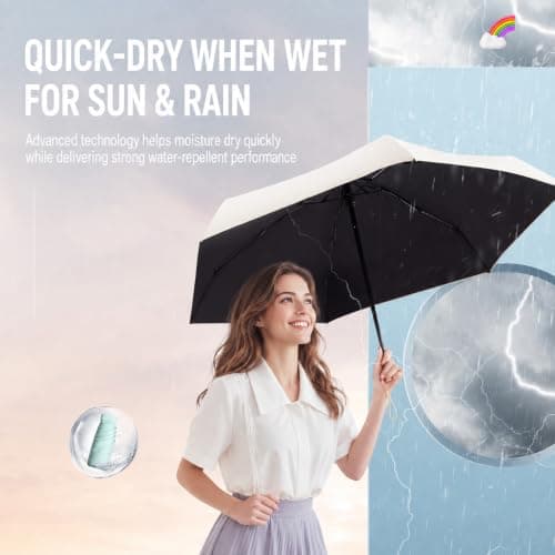 RubyTint Compact Travel Umbrella, UPF 50+ UV Protection, White, Carry Case — view 4