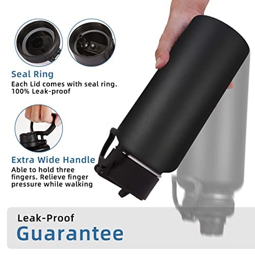 Volhoply 1 Litre Insulated Water Bottle with Straw Lid and Spout Lid,Stainless Steel Sports Water Bottle,Double Wall Vacuum Tumbler,Leakproof Metal Flask with Wide Mouth for Hiking,Camping(Black,1) — view 5