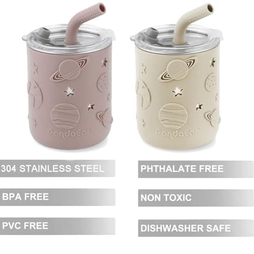 PandaEar 2 Pack Sippy Cup Stainless Steel – Baby Cup, Non Spill Toddler Cup with Straw, Baby Straw Cup & Weaning Cup for Toddlers, Spill Proof Drinking Cup (260ml) — view 4