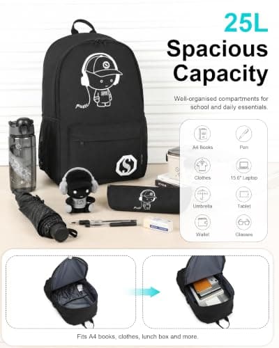 Kono School Bag with Pencil Case, Glow in the Dark Backpack for Boys Girls — view 2