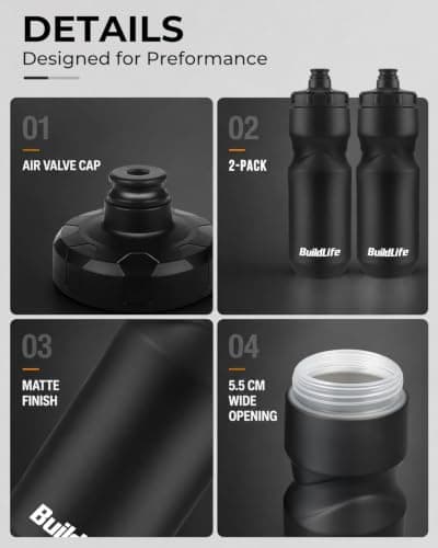 BuildLife 2 Pack Sports Water Bottle, 710ML Squeeze Water Bottle, Biking Water Bottles, BPA Free & Leakproof Cycling Bottles for Hiking, Outdoor Sports Dishwasher Safe (2pcs Black) — view 3