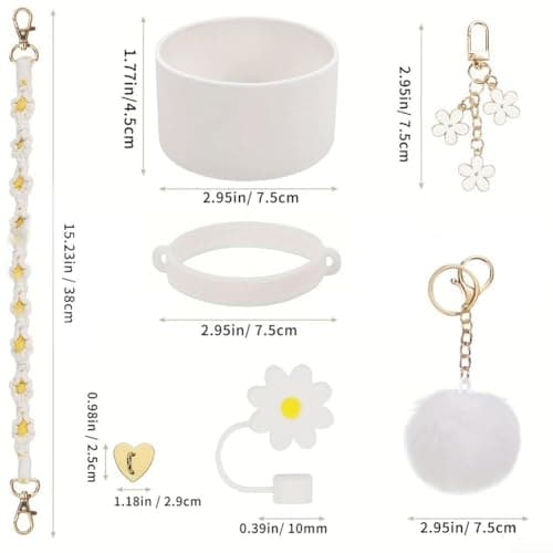 CWOQOCW 7PCS Silicone Cup Strap Set Designed for 30 Ounce and 40 Ounce For Water Bottles with Wool Ball Pendant for Enhanced Portability (white) — view 5
