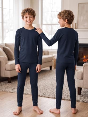 Ruisita Kids Boys Thermal Underwear Set Base Layers Top & Bottom Navy — view 5