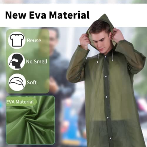 Gerhannery Reusable Raincoat, 2Pcs Waterproof Rain Poncho Travel Rain Cape for Men and Women, Lightweight Rain Poncho Adult, Sports Rain coat Hooded for Festivals Cycling Outdoors (Olive Green) — view 4
