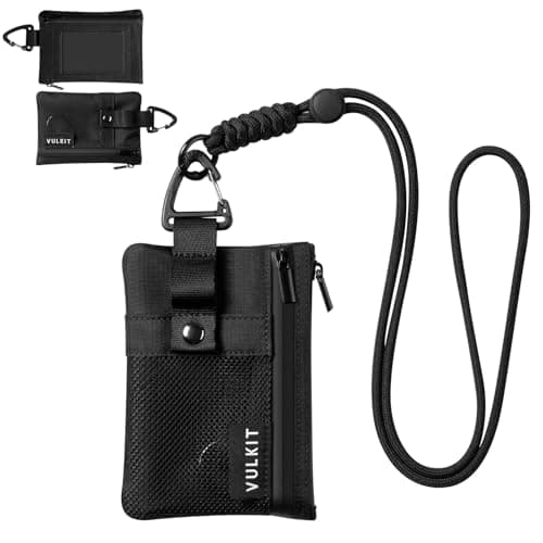 VULKIT Minimalist Small Wallet with ID Window, RFID Blocking Card Holder Water Resistant Zip ID Card Case with Lanyard Keychain for Cards,Cash,Key, Coin