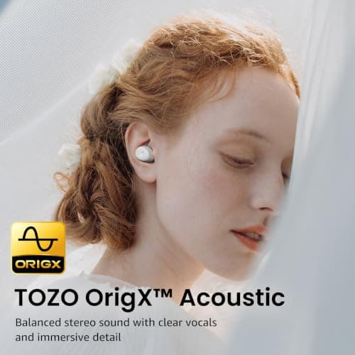 TOZO A1 Wireless Earbuds, Bluetooth 5.3 Earphones, Support APP EQ Setting, 32H Long Playtime, Ear Buds with HiFi Stereo Sound, Light-Weight Wireless Earphones, IPX5 Waterproof White — view 5