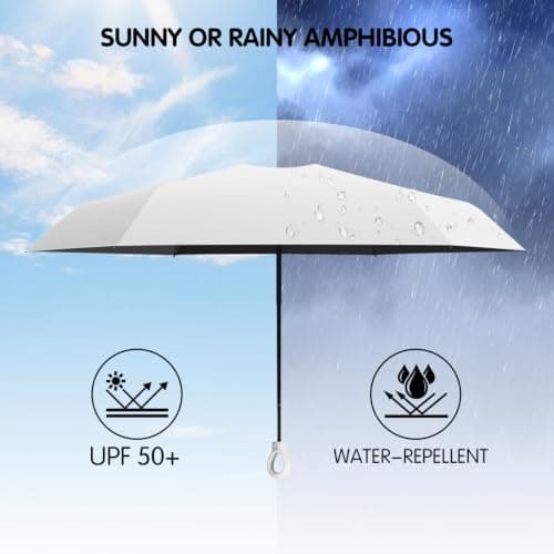WoRuyKot Mini Sun Travel Umbrella Ring handle Coating Layer Fabric Blocking/anti Compact Folding Purse Umbrella/Lightweight Small (Off-white) — view 5
