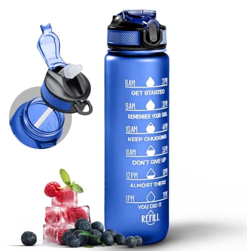 Active 100 1L Water Bottle with Straw, Motivational Time Marking | Dishwasher Safe | Leak-Proof | BPA-Free Drinks Bottle for Fitness, Work, Travel & Outdoor Use