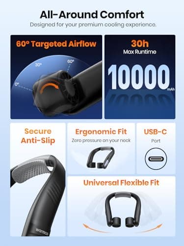 Warmco N5 10000mAh Portable Rechargeable Neck Fan for Travel & Outdoor — view 5