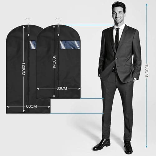XIANTIAN Clothes Protector Bags Dustproof Clothes Covers Moth Proof Coat Covers with Zip， (Set of 5) Foldable Washable Clear Lightweight Garment Bags (black, 60x150) — view 2