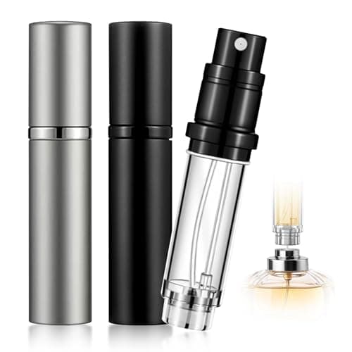 VZU 2PCS Perfume Travel Bottle, Perfume Atomiser 5ml, Portable Perfume Refillable Bottle, Atomizers with Pump for Travel, Leaking Proof, Luxurious Small Women and Men (Black & Grey)